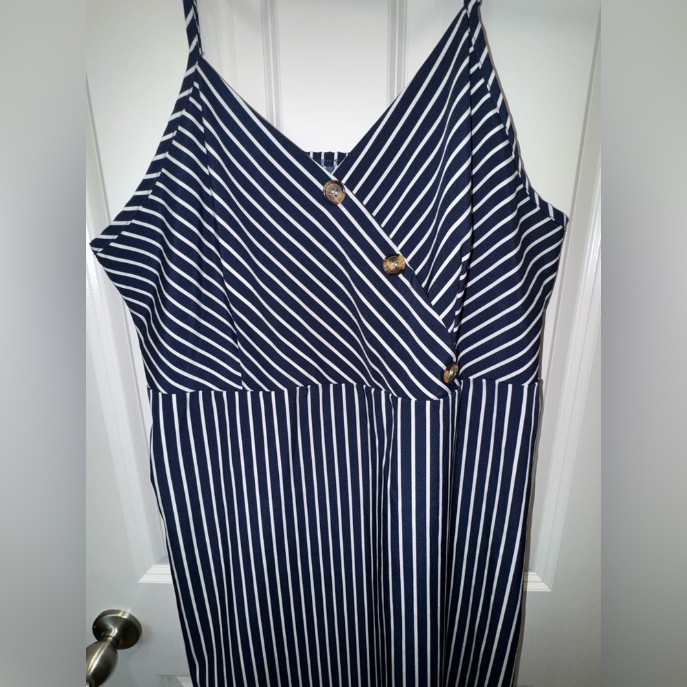 Navy Striped Sleeveless Dress